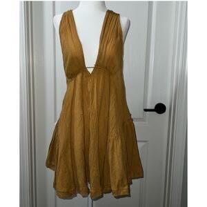 Free People Smooth Sailing Mini Dress Mustard Gold SMALL